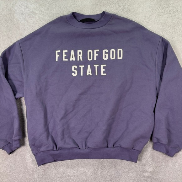 Fear Of God Essentials State Purple Crewneck Sweatshirt Mens Small Oversized EUC - Picture 1 of 11